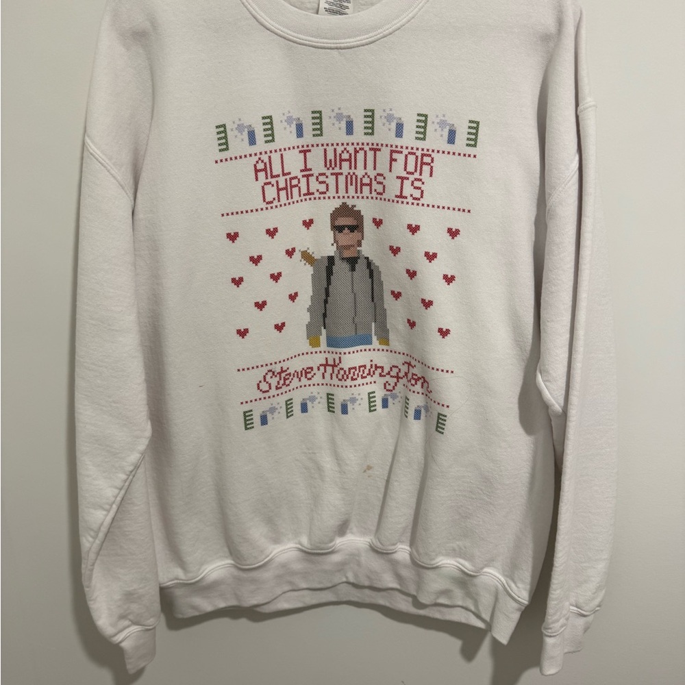 Gildan White Christmas Graphic Sweater Stranger Things